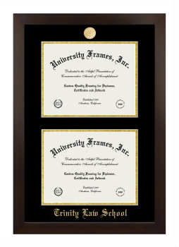 Trinity Law School (of Trinity International University) Double Diploma Frame in Manhattan Espresso with Black & Gold Mats for document: 8 1/2"h x 11"w  , document: 8 1/2"h x 11"w  