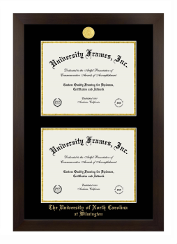 University of North Carolina at Wilmington Double Diploma Frame in Manhattan Espresso with Black & Gold Mats for document: 8 1/2"h x 11"w  , document: 8 1/2"h x 11"w  