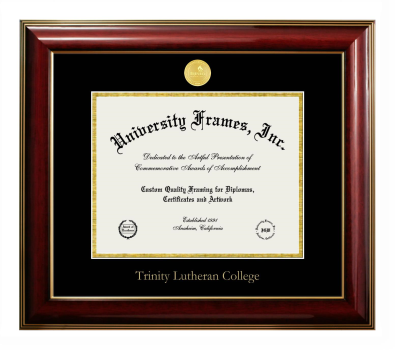 Trinity Lutheran College Diploma Frame in Classic Mahogany with Gold Trim with Black & Gold Mats for document: 8 1/2"h x 11"w  