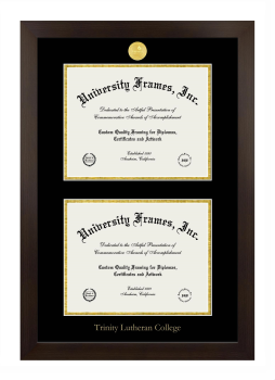 Trinity Lutheran College Double Diploma Frame in Manhattan Espresso with Black & Gold Mats for document: 8 1/2"h x 11"w  , document: 8 1/2"h x 11"w  