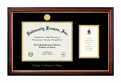 Trinity Lutheran College Diploma with Announcement Frame in Petite Mahogany with Gold Trim with Black & Gold Mats for document: 8 1/2"h x 11"w  , diploma: 7"h x 4"w  