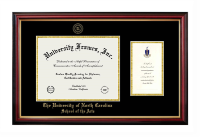University of North Carolina School of the Arts Diploma with Announcement Frame in Petite Mahogany with Gold Trim with Black & Gold Mats for document: 8 1/2"h x 11"w  , diploma: 7"h x 4"w  