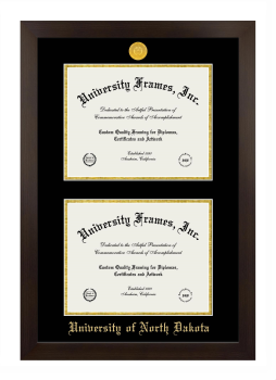 University of North Dakota Double Diploma Frame in Manhattan Espresso with Black & Gold Mats for document: 8 1/2"h x 11"w  , document: 8 1/2"h x 11"w  
