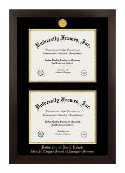University of North Dakota John D. Odegard School of Aerospace Sciences Double Diploma Frame in Manhattan Espresso with Black & Gold Mats for document: 8 1/2"h x 11"w  , document: 8 1/2"h x 11"w  