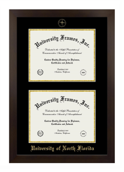 University of North Florida Double Diploma Frame in Manhattan Espresso with Black & Gold Mats for document: 8 1/2"h x 11"w  , document: 8 1/2"h x 11"w  