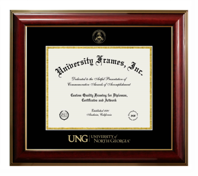 University of North Georgia Diploma Frame in Classic Mahogany with Gold Trim with Black & Gold Mats for document: 8 1/2"h x 11"w  