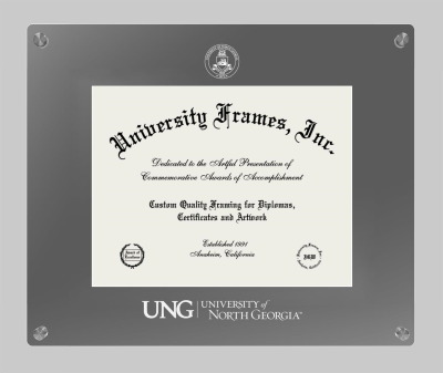 University of North Georgia Lucent Clear-over-Smoke Frame in Lucent Smoke Moulding with Lucent Smoke Mat for document: 8 1/2"h x 11"w  