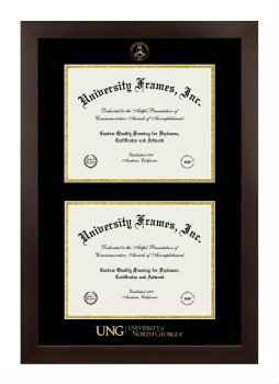 University of North Georgia Double Diploma Frame in Manhattan Espresso with Black & Gold Mats for document: 8 1/2"h x 11"w  , document: 8 1/2"h x 11"w  