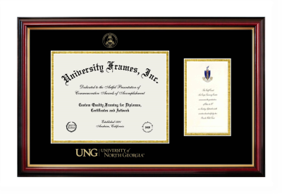 University of North Georgia Diploma with Announcement Frame in Petite Mahogany with Gold Trim with Black & Gold Mats for document: 8 1/2"h x 11"w  , diploma: 7"h x 4"w  