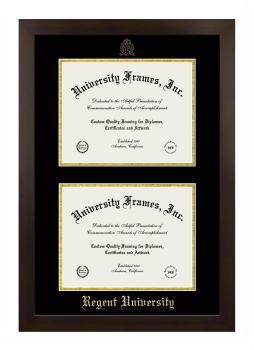 Regent University Double Diploma Frame in Manhattan Espresso with Black & Gold Mats for document: 8 1/2"h x 11"w  , document: 8 1/2"h x 11"w  