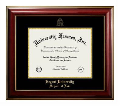 Regent University School of Law Diploma Frame in Classic Mahogany with Gold Trim with Black & Gold Mats for document: 8 1/2"h x 11"w  