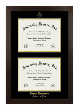 Regent University School of Law Double Diploma Frame in Manhattan Espresso with Black & Gold Mats for document: 8 1/2"h x 11"w  , document: 8 1/2"h x 11"w  