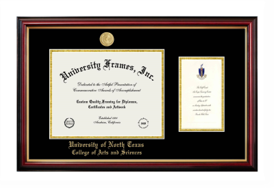 University of North Texas College of Arts and Sciences Diploma with Announcement Frame in Petite Mahogany with Gold Trim with Black & Gold Mats for document: 8 1/2"h x 11"w  , diploma: 7"h x 4"w  