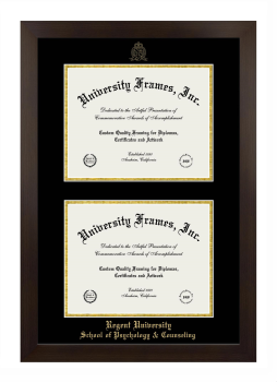 Regent University School of Psychology & Counseling Double Diploma Frame in Manhattan Espresso with Black & Gold Mats for document: 8 1/2"h x 11"w  , document: 8 1/2"h x 11"w  