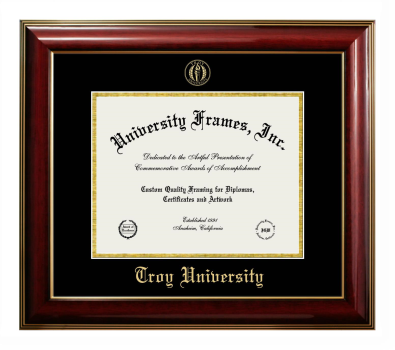 Troy University Diploma Frame in Classic Mahogany with Gold Trim with Black & Gold Mats for document: 8 1/2"h x 11"w  