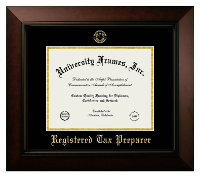 Registered Tax Preparer Diploma Frame in Legacy Black Cherry with Black & Gold Mats for document: 8 1/2"h x 11"w  