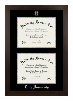 Troy University Double Diploma Frame in Manhattan Espresso with Black & Gold Mats for document: 8 1/2"h x 11"w  , document: 8 1/2"h x 11"w  