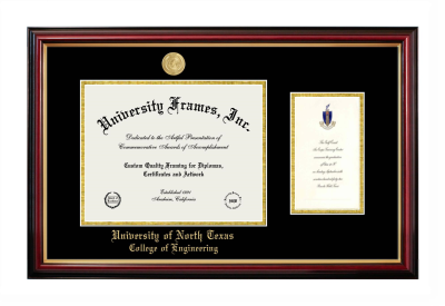 University of North Texas College of Engineering Diploma with Announcement Frame in Petite Mahogany with Gold Trim with Black & Gold Mats for document: 8 1/2"h x 11"w  , diploma: 7"h x 4"w  