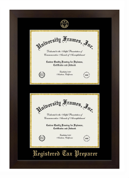 Registered Tax Preparer Double Diploma Frame in Manhattan Espresso with Black & Gold Mats for document: 8 1/2"h x 11"w  , document: 8 1/2"h x 11"w  
