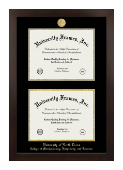 University of North Texas College of Merchandising, Hospitality, and Tourism Double Diploma Frame in Manhattan Espresso with Black & Gold Mats for document: 8 1/2"h x 11"w  , document: 8 1/2"h x 11"w  