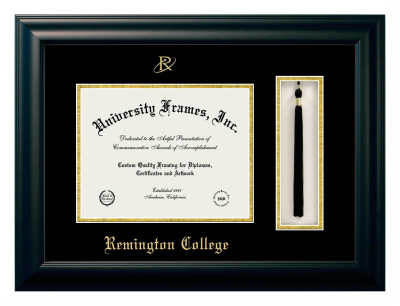 Remington College Diploma with Tassel Box Frame in Satin Black with Black & Gold Mats for document: 8 1/2"h x 11"w  