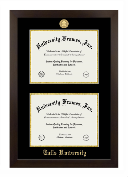 Tufts University Double Diploma Frame in Manhattan Espresso with Black & Gold Mats for document: 8 1/2"h x 11"w  , document: 8 1/2"h x 11"w  