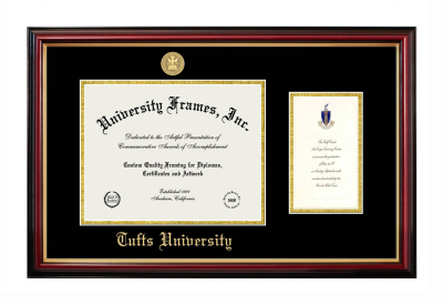Tufts University Diploma with Announcement Frame in Petite Mahogany with Gold Trim with Black & Gold Mats for document: 8 1/2"h x 11"w  , diploma: 7"h x 4"w  