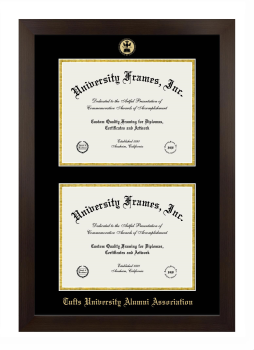 Tufts University Alumni Association Double Diploma Frame in Manhattan Espresso with Black & Gold Mats for document: 8 1/2"h x 11"w  , document: 8 1/2"h x 11"w  
