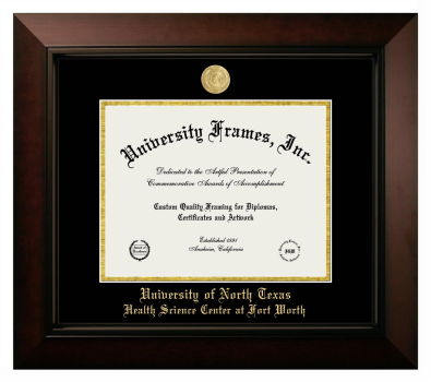 University of North Texas Health Science Center at Fort Worth Diploma Frame in Legacy Black Cherry with Black & Gold Mats for document: 8 1/2"h x 11"w  