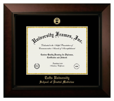 Tufts University School of Dental Medicine Diploma Frame in Legacy Black Cherry with Black & Gold Mats for document: 8 1/2"h x 11"w  