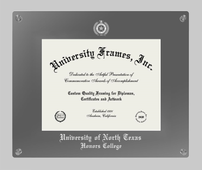 University of North Texas Honors College Lucent Clear-over-Smoke Frame in Lucent Smoke Moulding with Lucent Smoke Mat for document: 8 1/2"h x 11"w  