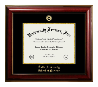 Tufts University School of Medicine Diploma Frame in Classic Mahogany with Gold Trim with Black & Gold Mats for document: 8 1/2"h x 11"w  