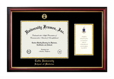 Tufts University School of Medicine Diploma with Announcement Frame in Petite Mahogany with Gold Trim with Black & Gold Mats for document: 8 1/2"h x 11"w  , diploma: 7"h x 4"w  