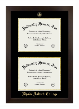 Rhode Island College Double Diploma Frame in Manhattan Espresso with Black & Gold Mats for document: 8 1/2"h x 11"w  , document: 8 1/2"h x 11"w  