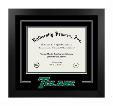 Tulane University Logo Mat Frame in Manhattan Black with Black & Forest Green Mats for document: 8 1/2"h x 11"w  