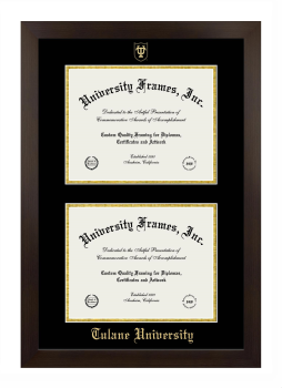 Tulane University Double Diploma Frame in Manhattan Espresso with Black & Gold Mats for document: 8 1/2"h x 11"w  , document: 8 1/2"h x 11"w  