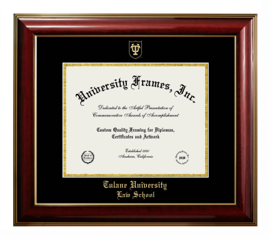 Tulane University Law School Diploma Frame in Classic Mahogany with Gold Trim with Black & Gold Mats for document: 8 1/2"h x 11"w  