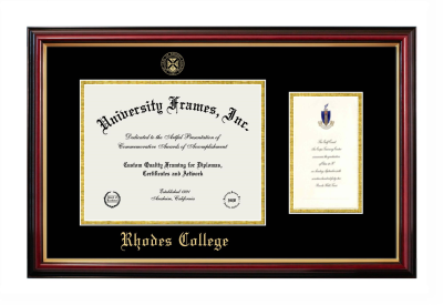 Rhodes College Diploma with Announcement Frame in Petite Mahogany with Gold Trim with Black & Gold Mats for document: 8 1/2"h x 11"w  , diploma: 7"h x 4"w  