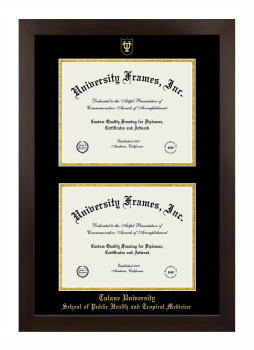 Tulane University School of Public Health and Tropical Medicine Double Diploma Frame in Manhattan Espresso with Black & Gold Mats for document: 8 1/2"h x 11"w  , document: 8 1/2"h x 11"w  