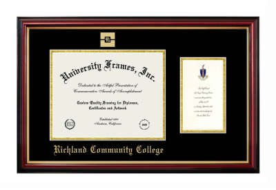 Richland Community College Diploma with Announcement Frame in Petite Mahogany with Gold Trim with Black & Gold Mats for document: 8 1/2"h x 11"w  , diploma: 7"h x 4"w  