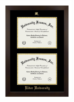 Rider University Double Diploma Frame in Manhattan Espresso with Black & Gold Mats for document: 8 1/2"h x 11"w  , document: 8 1/2"h x 11"w  