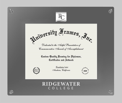 Ridgewater College Lucent Clear-over-Smoke Frame in Lucent Smoke Moulding with Lucent Smoke Mat for document: 8 1/2"h x 11"w  