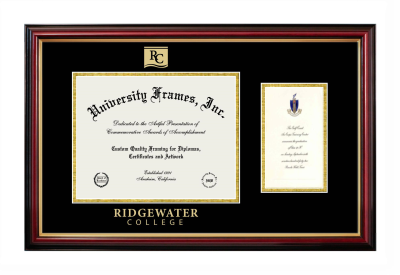 Ridgewater College Diploma with Announcement Frame in Petite Mahogany with Gold Trim with Black & Gold Mats for document: 8 1/2"h x 11"w  , diploma: 7"h x 4"w  