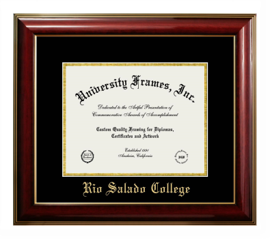 Rio Salado College Diploma Frame in Classic Mahogany with Gold Trim with Black & Gold Mats for document: 8 1/2"h x 11"w  