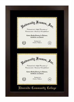 Riverside Community College Double Diploma Frame in Manhattan Espresso with Black & Gold Mats for document: 8 1/2"h x 11"w  , document: 8 1/2"h x 11"w  