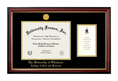 University of Oklahoma College of Arts and Sciences Diploma with Announcement Frame in Petite Mahogany with Gold Trim with Black & Gold Mats for document: 8 1/2"h x 11"w  , diploma: 7"h x 4"w  