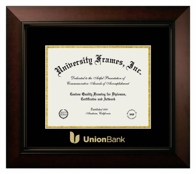Union Bank Diploma Frame in Legacy Black Cherry with Black & Gold Mats for document: 8 1/2"h x 11"w  