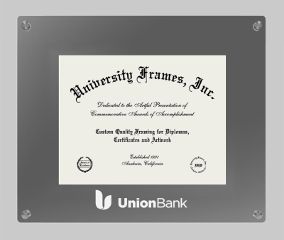 Union Bank Lucent Clear-over-Smoke Frame in Lucent Smoke Moulding with Lucent Smoke Mat for document: 8 1/2"h x 11"w  