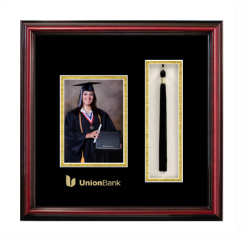 Union Bank 5 x 7 Portrait with Tassel Box Frame in Petite Cherry with Black & Gold Mats