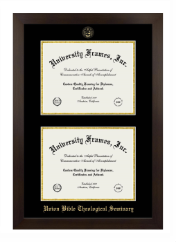 Union Bible Theological Seminary Double Diploma Frame in Manhattan Espresso with Black & Gold Mats for document: 8 1/2"h x 11"w  , document: 8 1/2"h x 11"w  